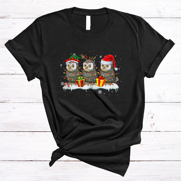 MacnyStore - 000/Shir2 Three Santa Reindeer ELF Owl, Awesome Christmas Owl Lover, X-mas Group T-Shirt