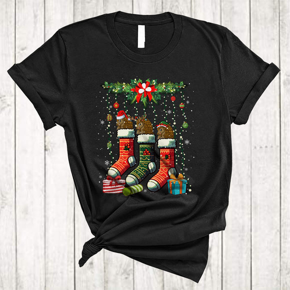 MacnyStore - Three Santa Reindeer ELF Pangolins In Christmas Socks, Awesome X-mas Snow Zoo Animal T-Shirt