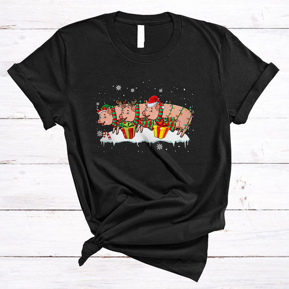 MacnyStore - Three Santa Reindeer ELF Pig, Awesome Christmas Pig Lover, X-mas Group T-Shirt