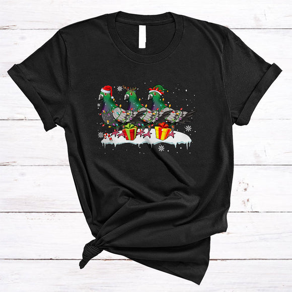 MacnyStore - Three Santa Reindeer ELF Pigeon, Awesome Christmas Pigeon Bird Lover, X-mas Group T-Shirt
