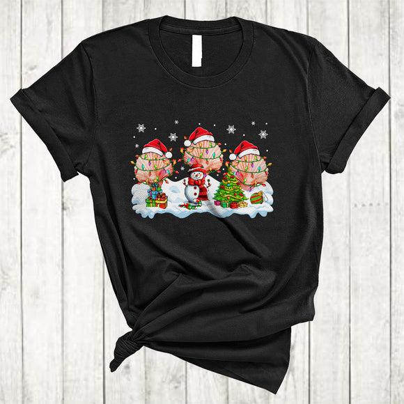 MacnyStore - Three Santa Scallops With Snowman, Colorful Christmas Lights Scallop Sea Animal, X-mas Group T-Shirt
