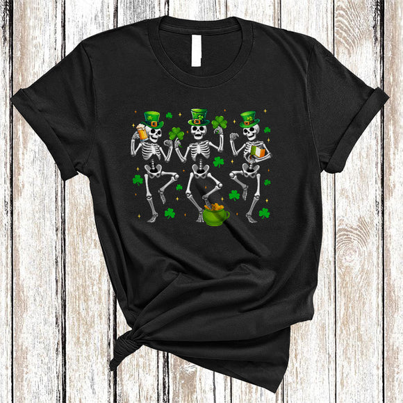 MacnyStore - Three Skeleton Dancing, Joyful St. Patrick's Day Skeletons Dancer, Shamrock Drinking Lover T-Shirt