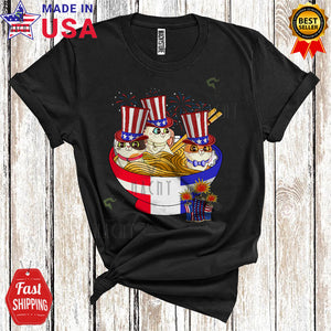 MacnyStore - Three Uncle Sam Cats In Ramen Bowl Cute Funny 4th Of July Japanese Food Ramen Patriotic Cat Lover T-Shirt