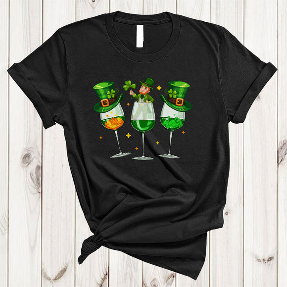MacnyStore - Three Wine Glasses, Amazing St. Patrick's Day Wine Drinking, Drunker Irish Family Group T-Shirt