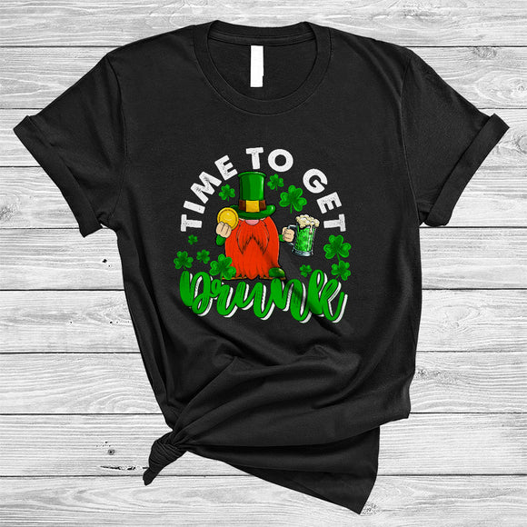 MacnyStore - Time To Get Drunk, Amazing St. Patrick's Day Beer Gnome, Irish Group Drunk Drinking T-Shirt