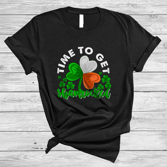 MacnyStore - Time To Get Shamrocked, Amazing St. Patrick's Day Irish Flag Shamrock, Irish Group Drunk Drinking T-Shirt