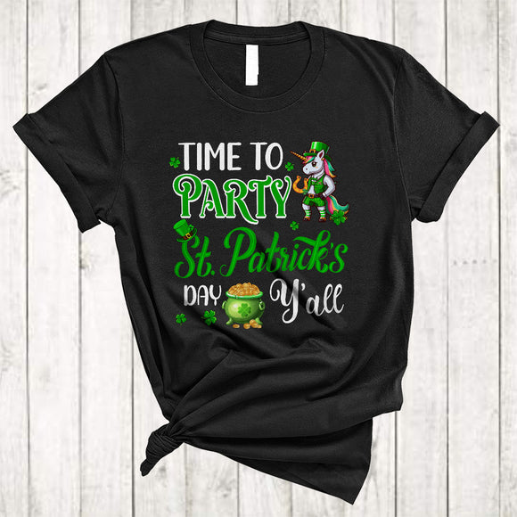 MacnyStore - Time To Party St. Patrick's Day Y'all, Adorable St. Patrick's Day Unicorn, Family Irish Shamrock T-Shirt