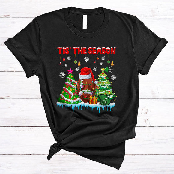 MacnyStore - Tis' The Season, Joyful Merry Christmas Santa Football, Matching Sport Player X-mas Team T-Shirt