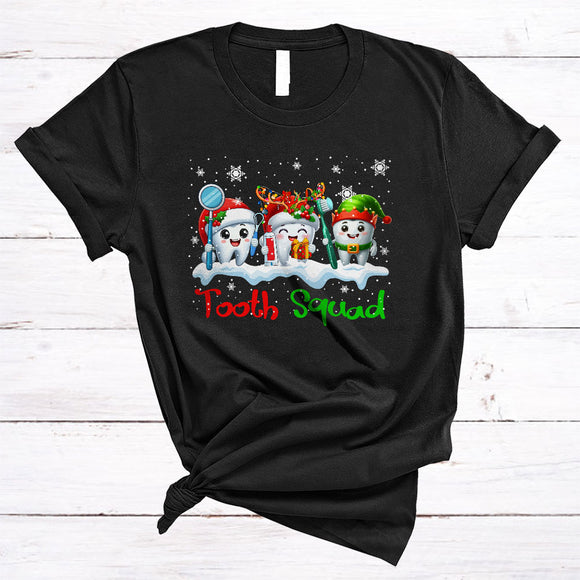 MacnyStore - Tooth Squad, Joyful Christmas Santa ELF Reindeer Teeth, Dental Crew Dentist X-mas Group T-Shirt