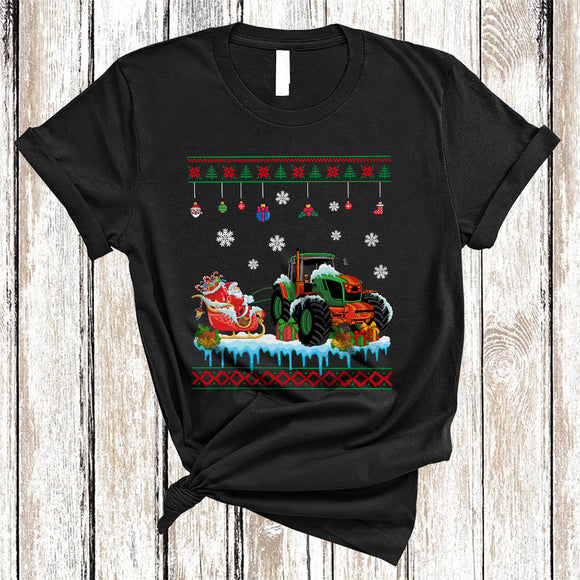 MacnyStore - Tractor Sledding Santa Sleigh, Awesome Christmas Sweater Santa Sleigh, Pajama Family Group T-Shirt