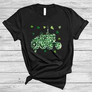 MacnyStore - Tractor Driver Shape Shamrock, Joyful St. Patrick's Day Tractor Lover, Lucky Shamrock T-Shirt