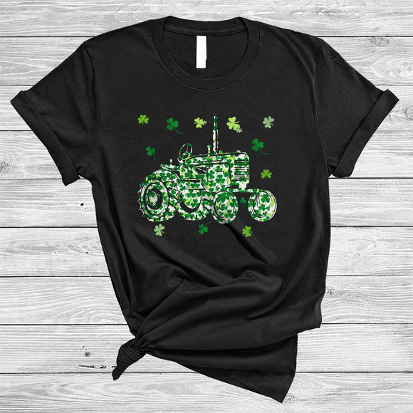 MacnyStore - Tractor Driver Shape Shamrock, Joyful St. Patrick's Day Tractor Lover, Lucky Shamrock T-Shirt