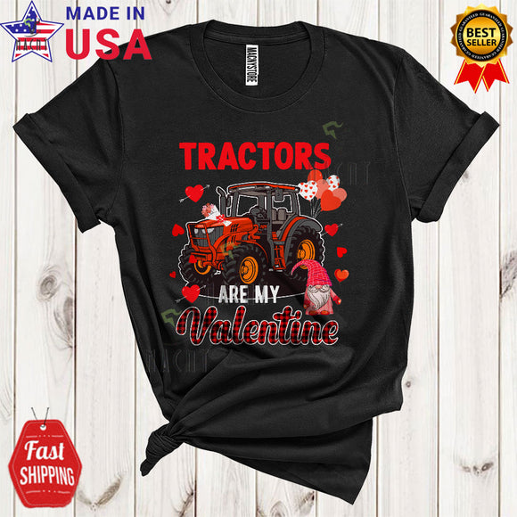 MacnyStore - Tractors Are My Valentine Cute Happy Valentine's Day Red Plaid Hearts Gnome Tractor Farmer Lover T-Shirt