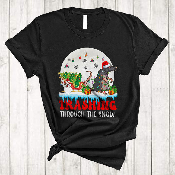 MacnyStore - Trashing Through The Snow, Lovely Merry Christmas Santa Rat, X-mas Sleigh Trash Animal Lover T-Shirt