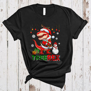 MacnyStore - TreeRex, Cheerful Christmas Santa Reindeer T-Rex With Snowman, X-mas Lights Dinosaur Lover T-Shirt