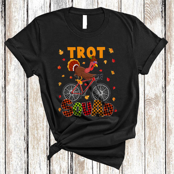 MacnyStore - Trot Squad, Funny Turkey Riding Bicycle, Plaid Thanksgiving Running Runner Turkey Lover T-Shirt