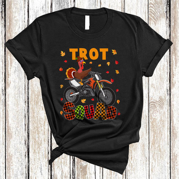 MacnyStore - Trot Squad, Funny Turkey Riding Dirt Bike, Plaid Thanksgiving Running Runner Turkey Lover T-Shirt
