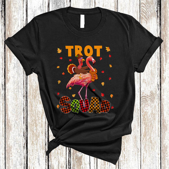 MacnyStore - Trot Squad, Funny Turkey Riding Flamingo, Plaid Thanksgiving Running Runner Turkey Lover T-Shirt