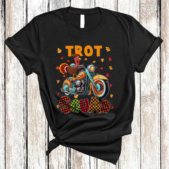 MacnyStore - Trot Squad, Funny Turkey Riding Motorcycles, Plaid Thanksgiving Running Runner Turkey Lover T-Shirt