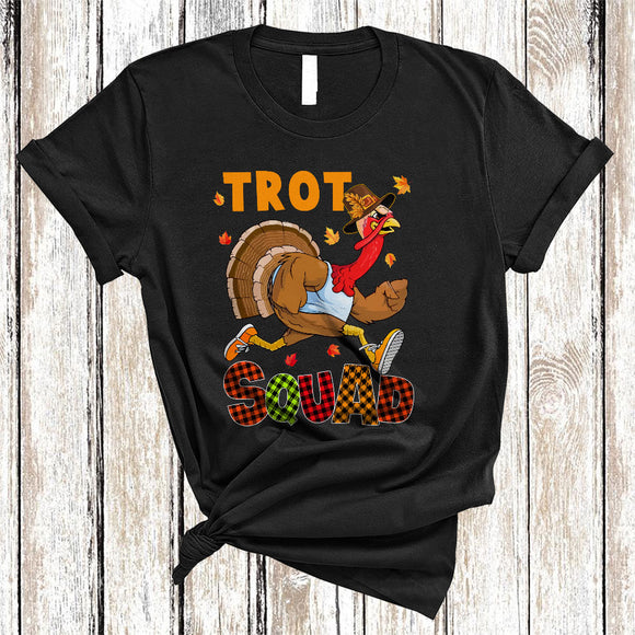 MacnyStore - Trot Squad, Funny Turkey Running, Plaid Thanksgiving Fall Leaf Matching Runner Lover T-Shirt