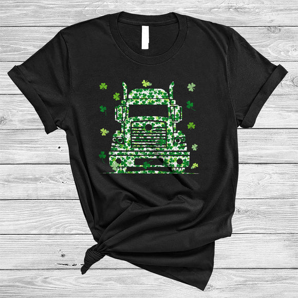 MacnyStore - Truck Driver Shape Shamrock, Joyful St. Patrick's Day Truck Lover, Lucky Shamrock T-Shirt