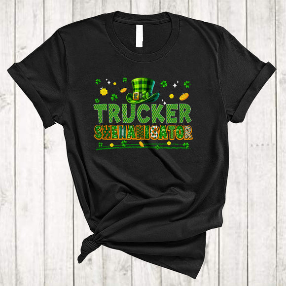 MacnyStore - Trucker Shenanigator, Wonderful St. Patrick's Day Plaid Shamrock, Lucky Irish Family Group T-Shirt
