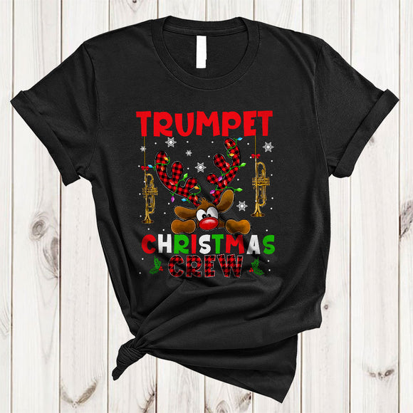 MacnyStore - Trumpet Christmas Crew, Cute Lovely Plaid Reindeer, Matching Trumpet Player X-mas Group T-Shirt