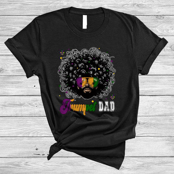 MacnyStore - Trumpet Dad, Cool Mardi Gras Messy Afro Hair Men, Black African Musical Instruments Player T-Shirt