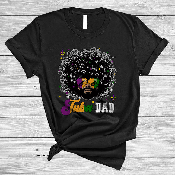 MacnyStore - Tuba Dad, Cool Mardi Gras Messy Afro Hair Men, Black African Musical Instruments Player T-Shirt