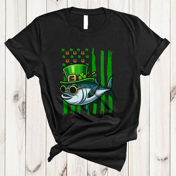 MacnyStore - Tuna Sunglasses Shamrock US Flag, Lovely St. Patrick's Day Fishing Lover, Lucky Family T-Shirt