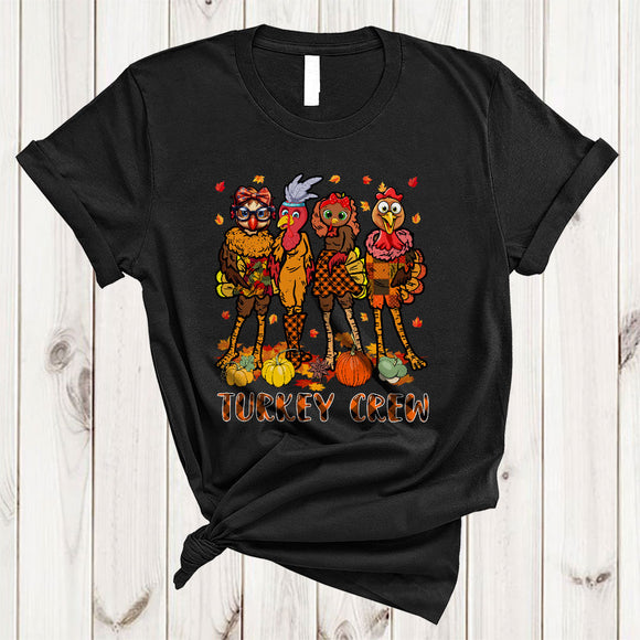 MacnyStore - Turkey Crew, Sarcastic Cool Thanksgiving Turkey, Matching Girls Women Pumpkin Fall Leaf T-Shirt