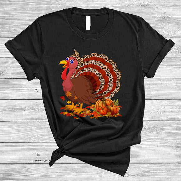MacnyStore - Turkey Girl Leopard, Lovely Funny Thanksgiving Leopard Turkey, Autumn Fall Leaf Turkey Group T-Shirt