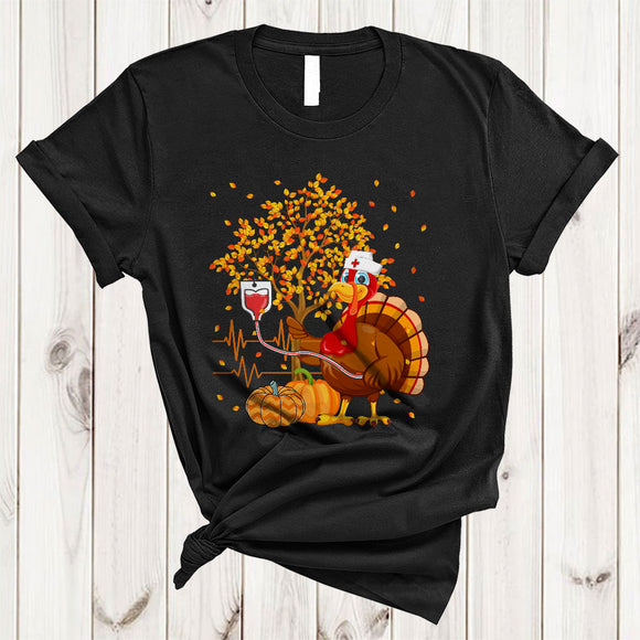 MacnyStore - Turkey Nurse With Heartbeat Fall Tree, Awesome Thanksgiving Nurse Lover, Fall Leaf Pumpkin T-Shirt