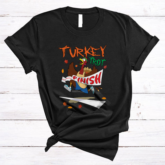 MacnyStore - Turkey Trot Finish, Funny Happy Thanksgiving Turkey Running, Fall Leaf Runner Lover T-Shirt