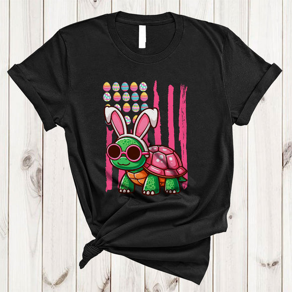 MacnyStore - Turtle Bunny Easter Egg US Flag, Lovely Easter Day Sea Animal Lover, Egg Hunt Family Group T-Shirt