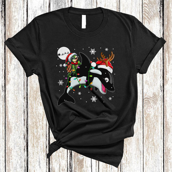 MacnyStore - Turtle Riding Orca As Reindeer, Lovely Christmas Animal Snow Around, Santa Turtle Lover T-Shirt