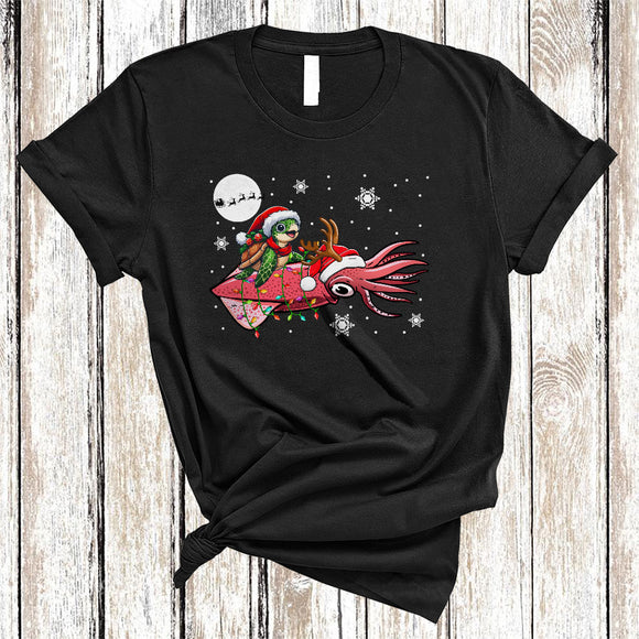 MacnyStore - Turtle Riding Squid As Reindeer, Lovely Christmas Animal Snow Around, Santa Turtle Lover T-Shirt