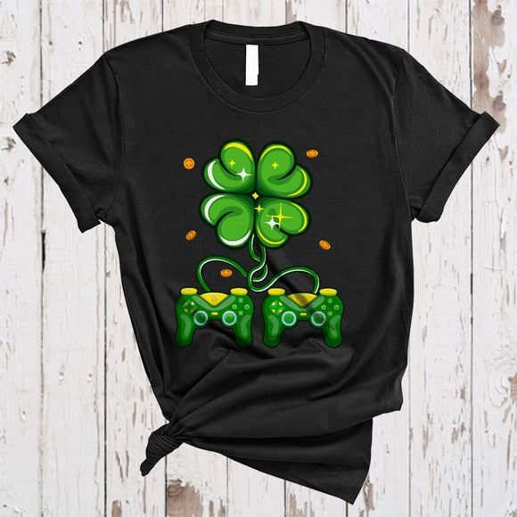 MacnyStore - Two Game Controllers Shamrock, Joyful St. Patrick's Day Gamer Group, Lucky Shamrock T-Shirt