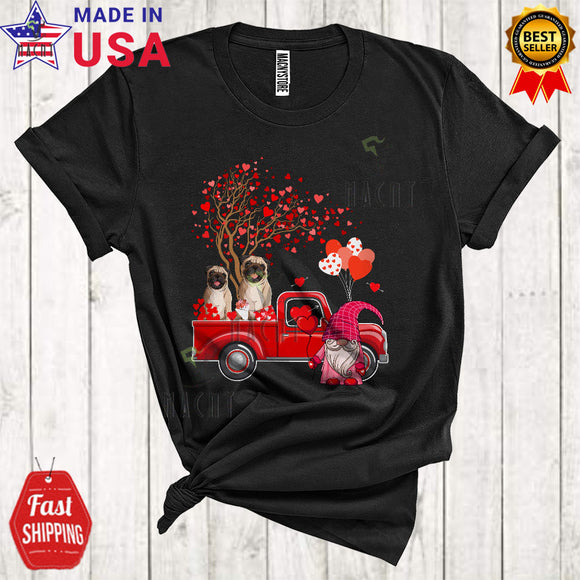 MacnyStore - Two Pug Dogs On Red Pickup Truck Cute Cool Valentine Heart Tree Gnome Dog Lover T-Shirt