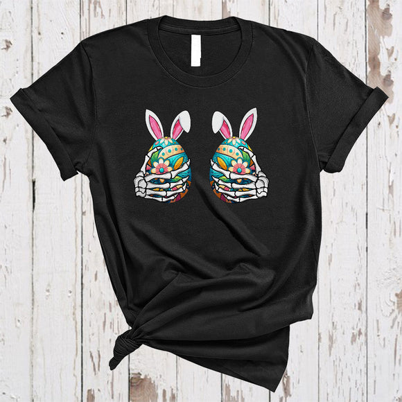 MacnyStore - Two Skeleton Hand On Easter Eggs, Cute Easter Day Bunny Egg, Women Family Group T-Shirt