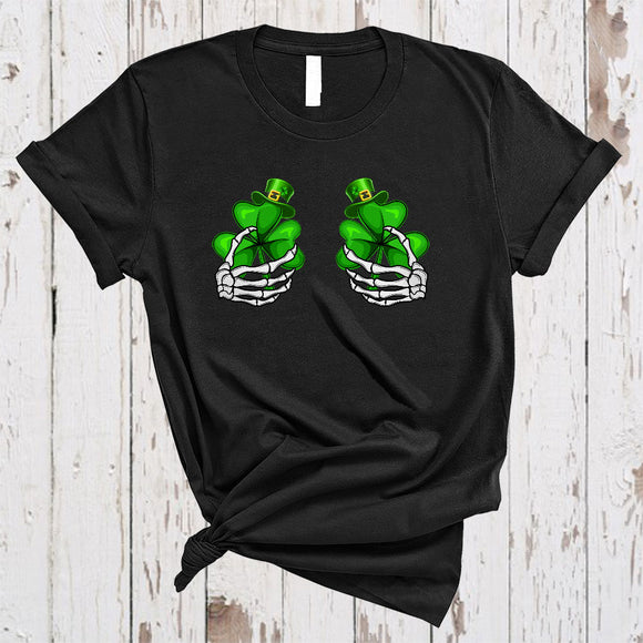 MacnyStore - Two Skeleton Hand On Shamrocks, Humorous St. Patrick's Day Shamrock, Women Family Group T-Shirt