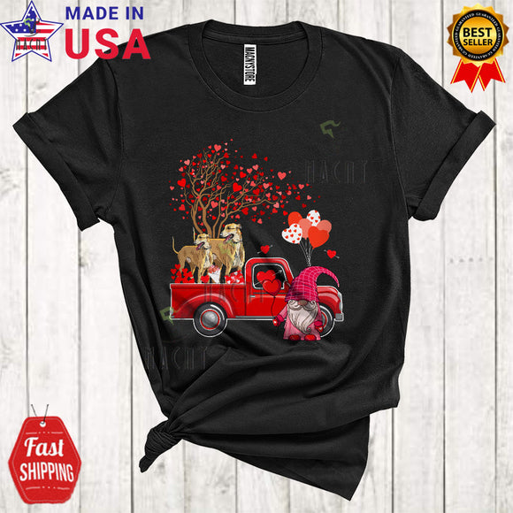 MacnyStore - Two Whippet Dogs On Red Pickup Truck Cute Cool Valentine Heart Tree Gnome Dog Lover T-Shirt