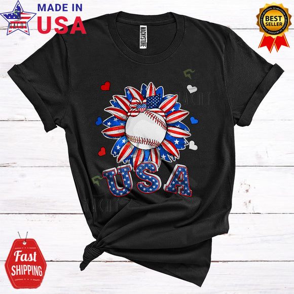 MacnyStore - USA Cool Proud 4th Of July Baseball Wearing American Flag Headband Patriotic T-Shirt