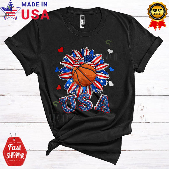 MacnyStore - USA Cool Proud 4th Of July Basketball Wearing American Flag Headband Patriotic T-Shirt