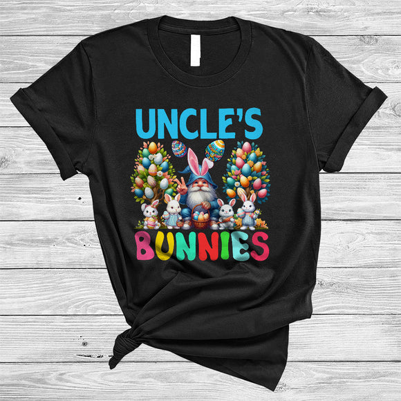 MacnyStore - Uncle's Bunnies, Colorful Easter Egg Tree Bunny Gnome Hunting Eggs, Matching Family Group T-Shirt