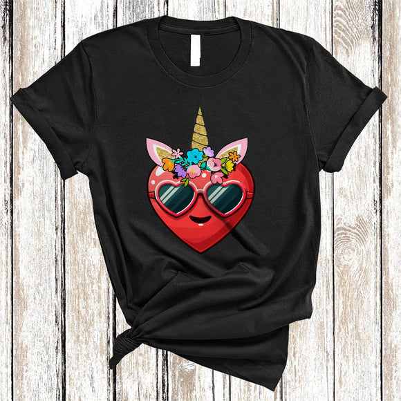 MacnyStore - Unicorn Face Heart Shape, Amazing Valentine's Day Unicorn, Matching Girls Couple Lover T-Shirt