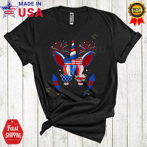 MacnyStore - Unicorn Face Wearing US Flag Sunglasses Funny Cool 4th Of July Patriotic Unicorn Fireworks T-Shirt