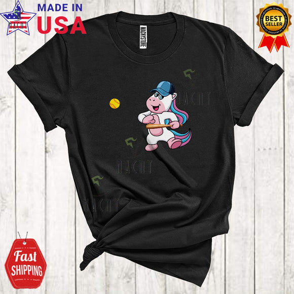 MacnyStore - Unicorn Playing Softball Funny Cool Unicorn Lover Matching Sport Playing Player Team T-Shirt