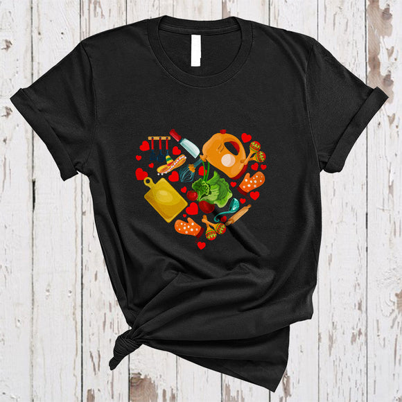 MacnyStore - Valentine Lunch Lady Tools Heart Shape, Lovely Valentine Lunch Lady, Hearts Couple Family T-Shirt