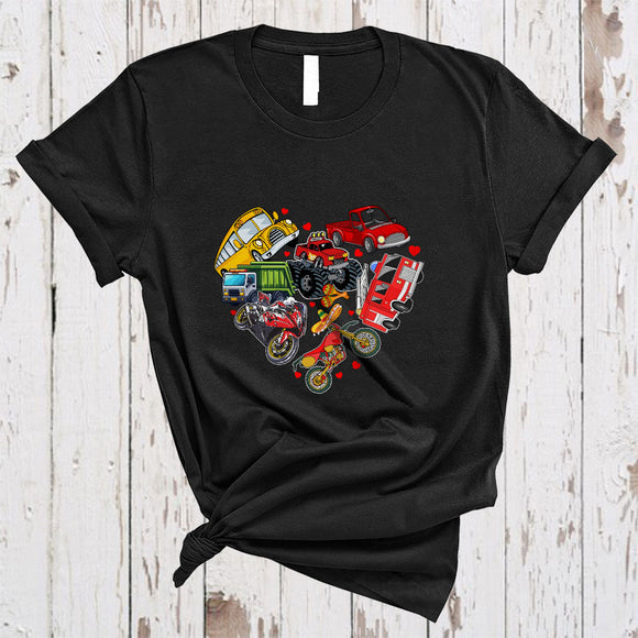 MacnyStore - Valentine Motorbike Pickup Truck Heart Shape, Lovely Valentine Driver Biker, Hearts Couple Family T-Shirt